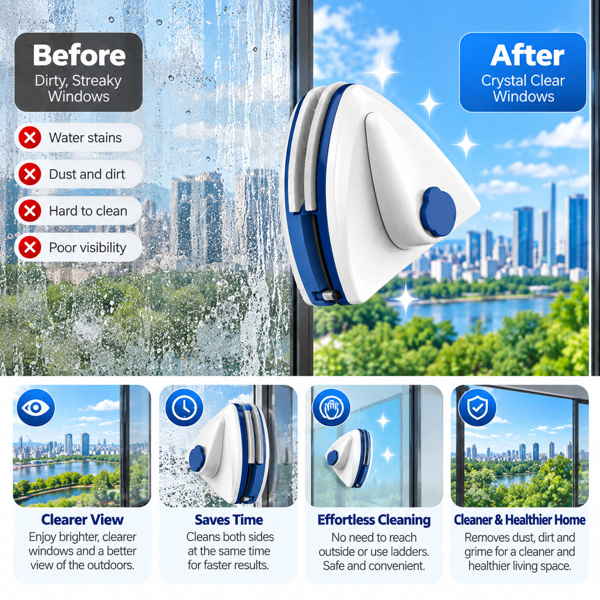RivetNest ClearView Magnetic Double-Sided Window Cleaner