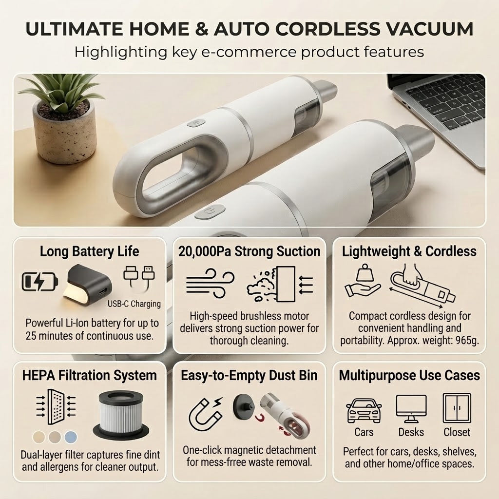 RivetNest Cordless Handheld Mini Vacuum Cleaner