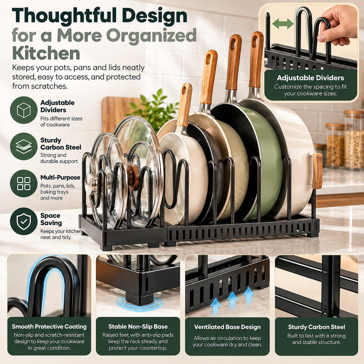 RivetNest FlexiRack Adjustable Cookware Organizer