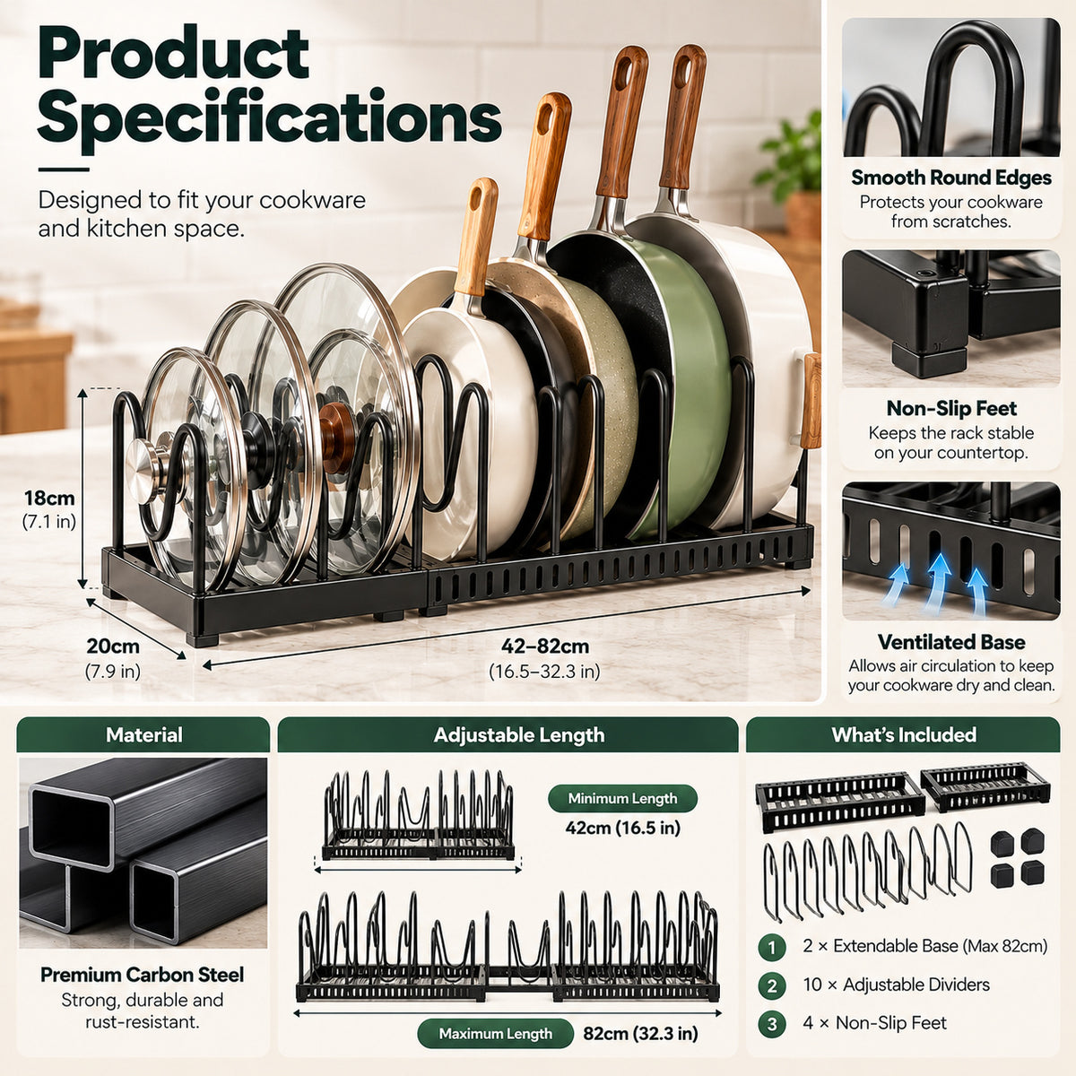 RivetNest FlexiRack Adjustable Cookware Organizer