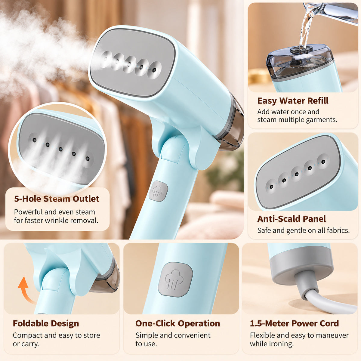 RivetNest SteamEase Portable Garment Steamer