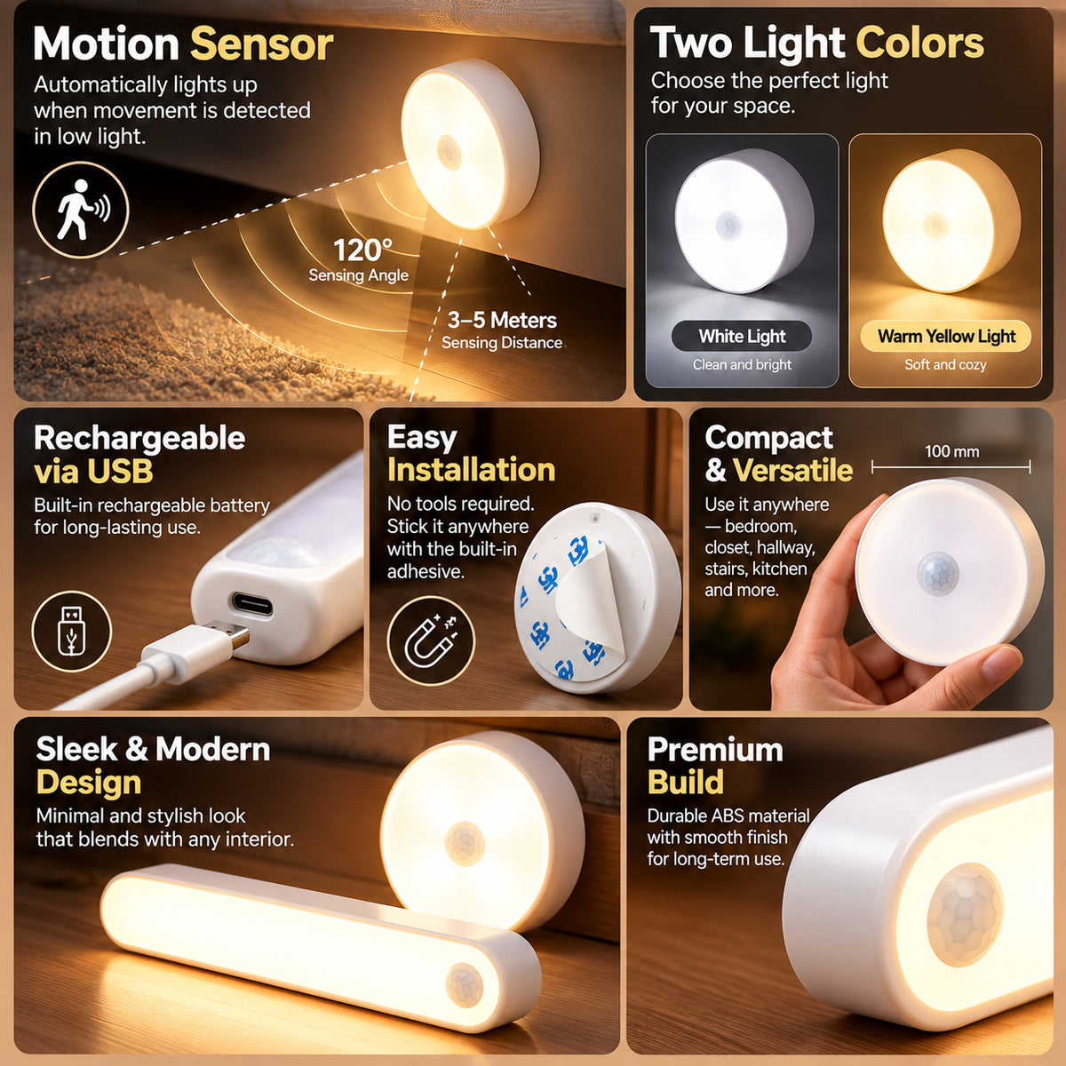 RivetNest GlowSense Rechargeable Motion Sensor Night Light Duo