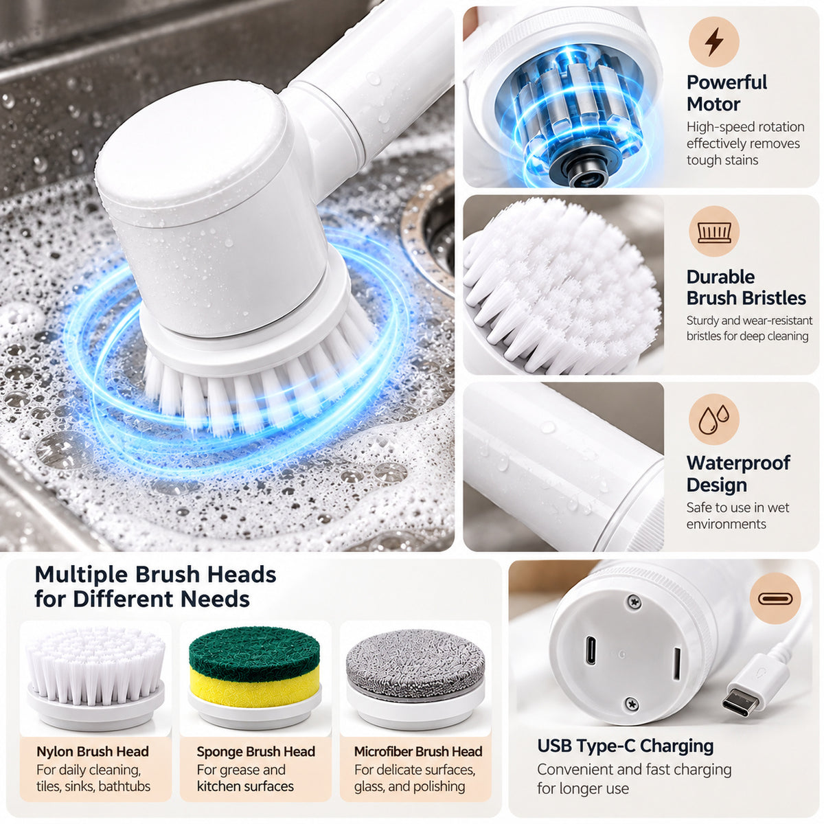 RivetNest PowerScrub Electric Cleaning Brush