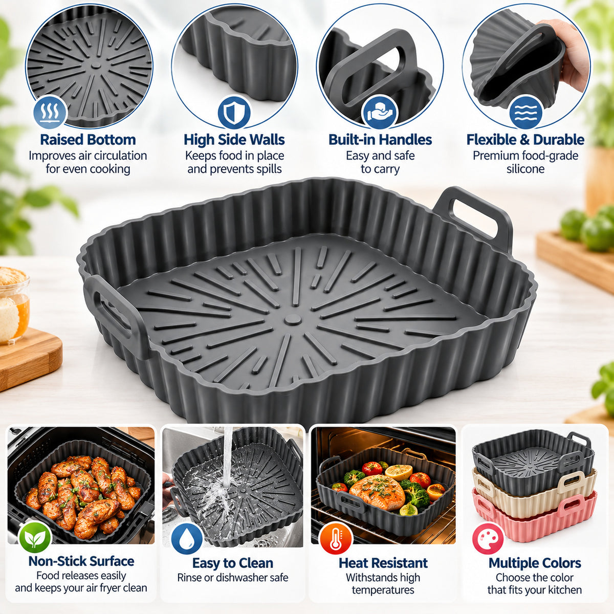 RivetNest AirBake Reusable Silicone Air Fryer Tray