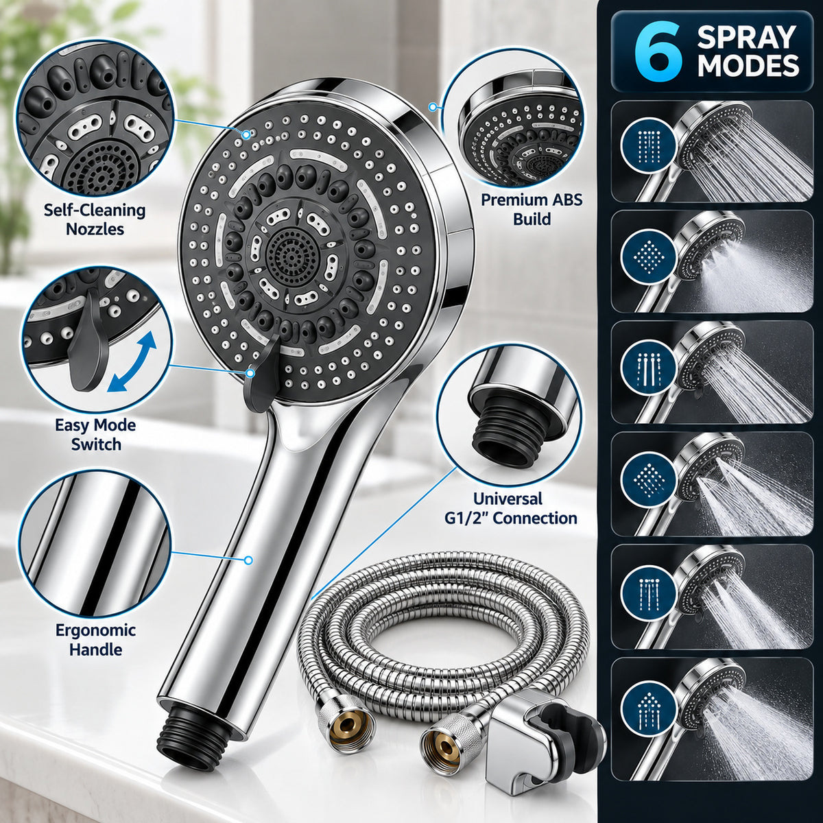 RivetNest AquaFlow 6-Mode Showerhead