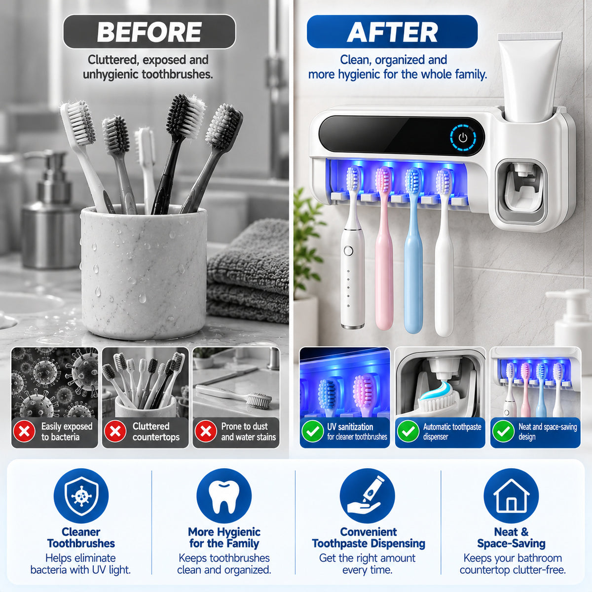 RivetNest CleanSmile UV Toothbrush Sanitizer & Automatic Toothpaste Dispenser